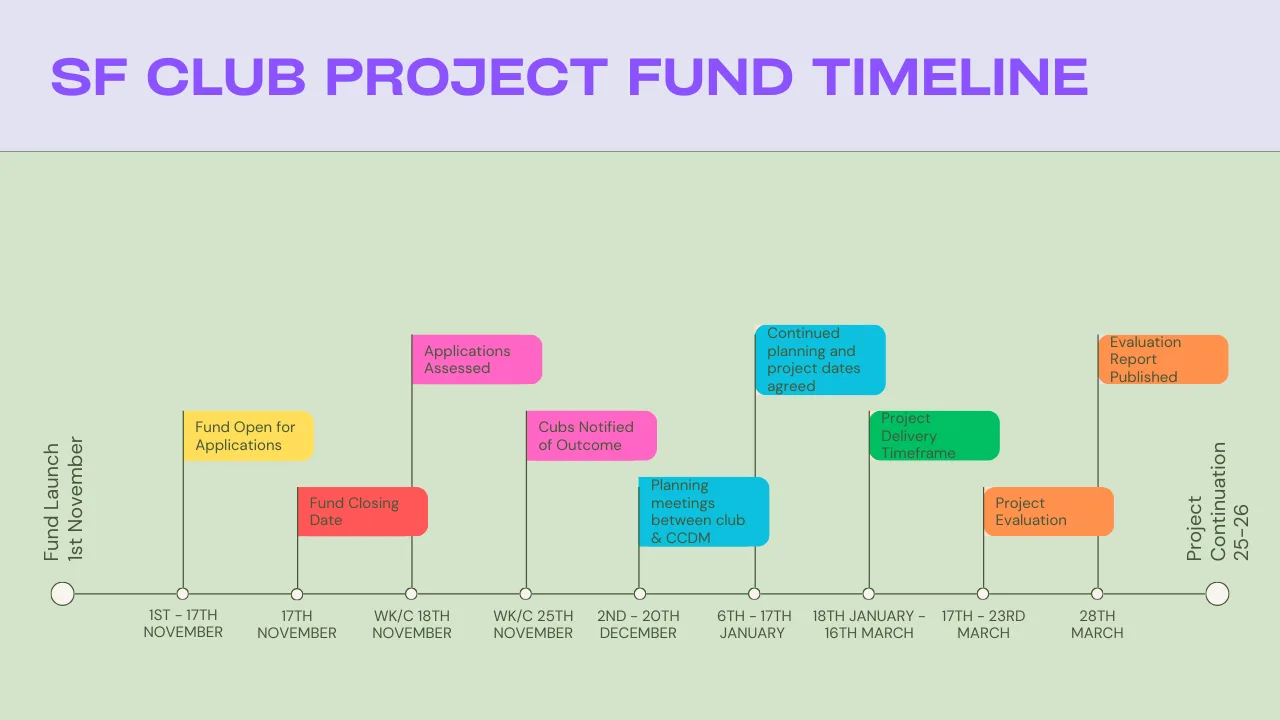 A timeline image that is showing the different stages with dates for project milestones.
